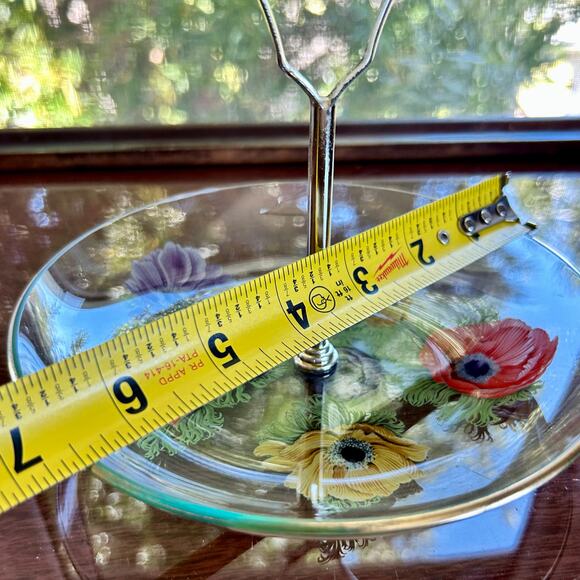 Vintage Chance Glass Anemone Flowers Pattern Small Tidbit Tray / Trinket Dish - Picture 14 of 14